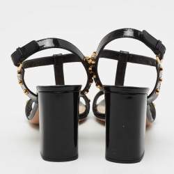 Prada Black Patent Leather Studded T-Bar Ankle Strap Sandals Size 38