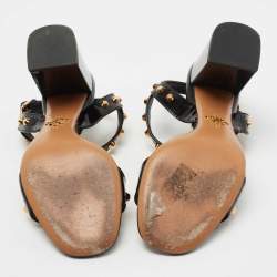 Prada Black Patent Leather Studded T-Bar Ankle Strap Sandals Size 38