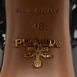 Prada Black Patent Leather Studded T-Bar Ankle Strap Sandals Size 38