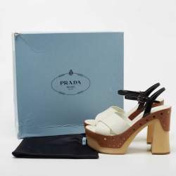 Pre Owned Prada White/Black Leather Ankle Strap Sandals Size 37
