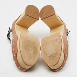 Pre Owned Prada White/Black Leather Ankle Strap Sandals Size 37