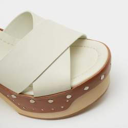 Pre Owned Prada White/Black Leather Ankle Strap Sandals Size 37