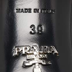Prada Black Patent Leather and Logo Elastic Ankle Strap Sandals Size 39