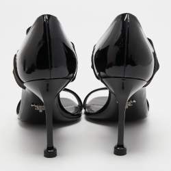 Prada Black Patent Leather and Logo Elastic Ankle Strap Sandals Size 39