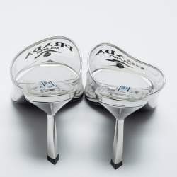Prada Silver PVC and Patent Leather Logo Sandals Size 40