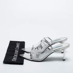 Prada Silver PVC and Patent Leather Logo Sandals Size 40
