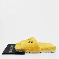 Pre Owned Prada Yellow Logo Terry Fabric Slides Size 39