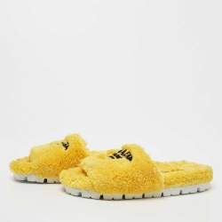 Pre Owned Prada Yellow Logo Terry Fabric Slides Size 39