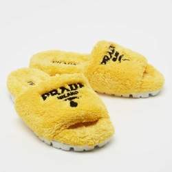 Pre Owned Prada Yellow Logo Terry Fabric Slides Size 39