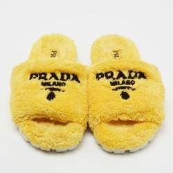 Pre Owned Prada Yellow Logo Terry Fabric Slides Size 39