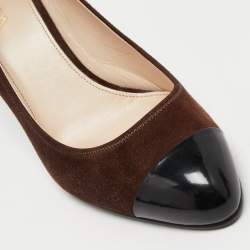 Pre Owned Prada Brown/Black Suede and Patent Leather Cap Toe Pumps Size 39.5