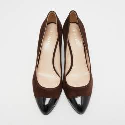 Pre Owned Prada Brown/Black Suede and Patent Leather Cap Toe Pumps Size 39.5