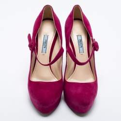 Pre Owned Prada Purple Suede Platform Pumps Size 39