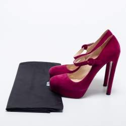 Pre Owned Prada Purple Suede Platform Pumps Size 39