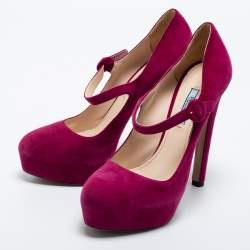 Pre Owned Prada Purple Suede Platform Pumps Size 39