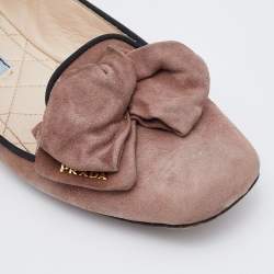 Pre Owned Prada Light Brown Suede Bow Smoking Slippers Size 37