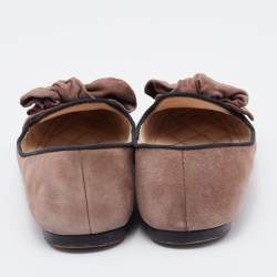 Pre Owned Prada Light Brown Suede Bow Smoking Slippers Size 37