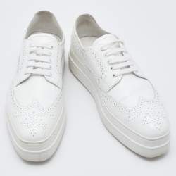Prada White Brogue Leather Lace Up Derby Size 39