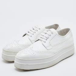 Prada White Brogue Leather Lace Up Derby Size 39