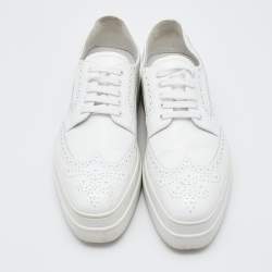 Prada White Brogue Leather Lace Up Derby Size 39