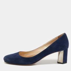 Pre Owned Prada Navy Blue Suede Hexagon Heel Pumps Size 37.5