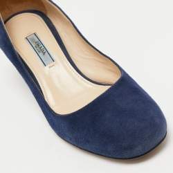 Pre Owned Prada Navy Blue Suede Hexagon Heel Pumps Size 37.5