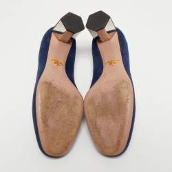 Pre Owned Prada Navy Blue Suede Hexagon Heel Pumps Size 37.5