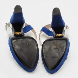 Pre Owned Prada Silver/Blue Leather and Suede Strappy Platform Sandals Size 37
