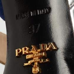 Pre Owned Prada Silver/Blue Leather and Suede Strappy Platform Sandals Size 37