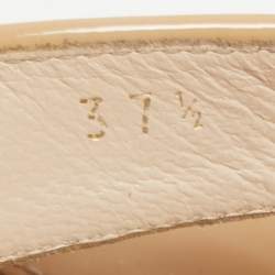 Prada Beige Patent Leather Criss Cross Platform Ankle Strap Sandals Size 37.5