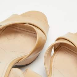 Prada Beige Patent Leather Criss Cross Platform Ankle Strap Sandals Size 37.5