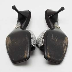 Pre Owned Prada Black Satin Crystal Embellished Logo Slide Sandals Size 39.5