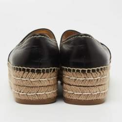 Pre Owned Prada Black Leather Peep Toe Platform Espadrille Flats Size 38