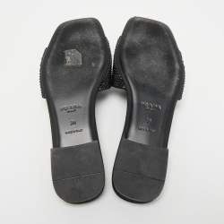 Prada Black Satin Crystal Embellished Flat Slides Size 38
