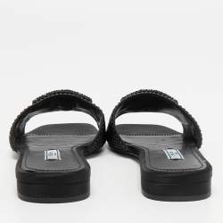 Prada Black Satin Crystal Embellished Flat Slides Size 38