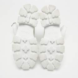 Pre Owned Prada White Leather and Nylon Monolith Combat Boots Size 38