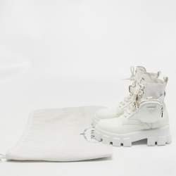 Pre Owned Prada White Leather and Nylon Monolith Combat Boots Size 38