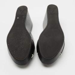 Prada Black Saffiano Vernice Leather Wedge Platform Slide Sandals Size 36