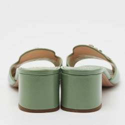 Prada Mint Green Saffiano Vernice Leather Crystal Embellished Slide Sandals Size 41
