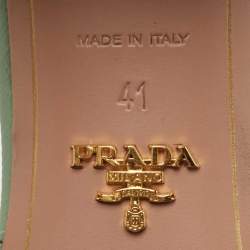 Prada Mint Green Saffiano Vernice Leather Crystal Embellished Slide Sandals Size 41