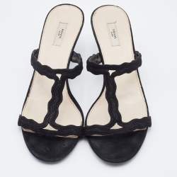 Pre Owned Prada Black Suede Slide Sandals Size 37