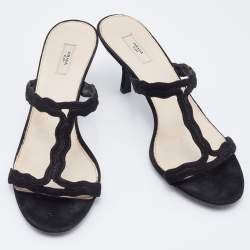 Pre Owned Prada Black Suede Slide Sandals Size 37