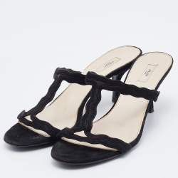 Pre Owned Prada Black Suede Slide Sandals Size 37