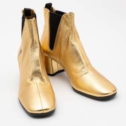 Pre Owned Prada Gold Leather Ankle Boots Size 39