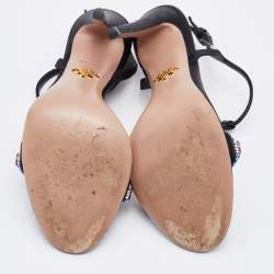 مملوكة مسبقًا Prada Black Satin Crystal Embellished Ankle Strap Sandals Size 38