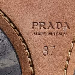 Prada Black Patent Leather Wooden Wedge Ankle Strap Sandals Size 37
