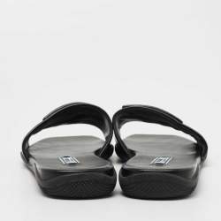 Pre Owned Prada Black Leather Logo Triangle Flat Slides Size 36.5 