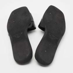 Pre Owned Prada Black Leather Logo Triangle Flat Slides Size 36.5 
