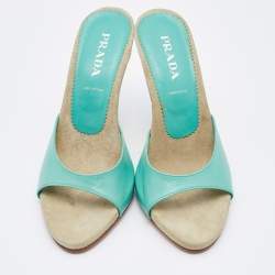 Prada Light Green Leather Slide Sandals Size 37