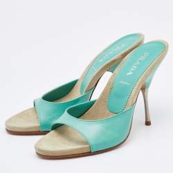 Prada Light Green Leather Slide Sandals Size 37
